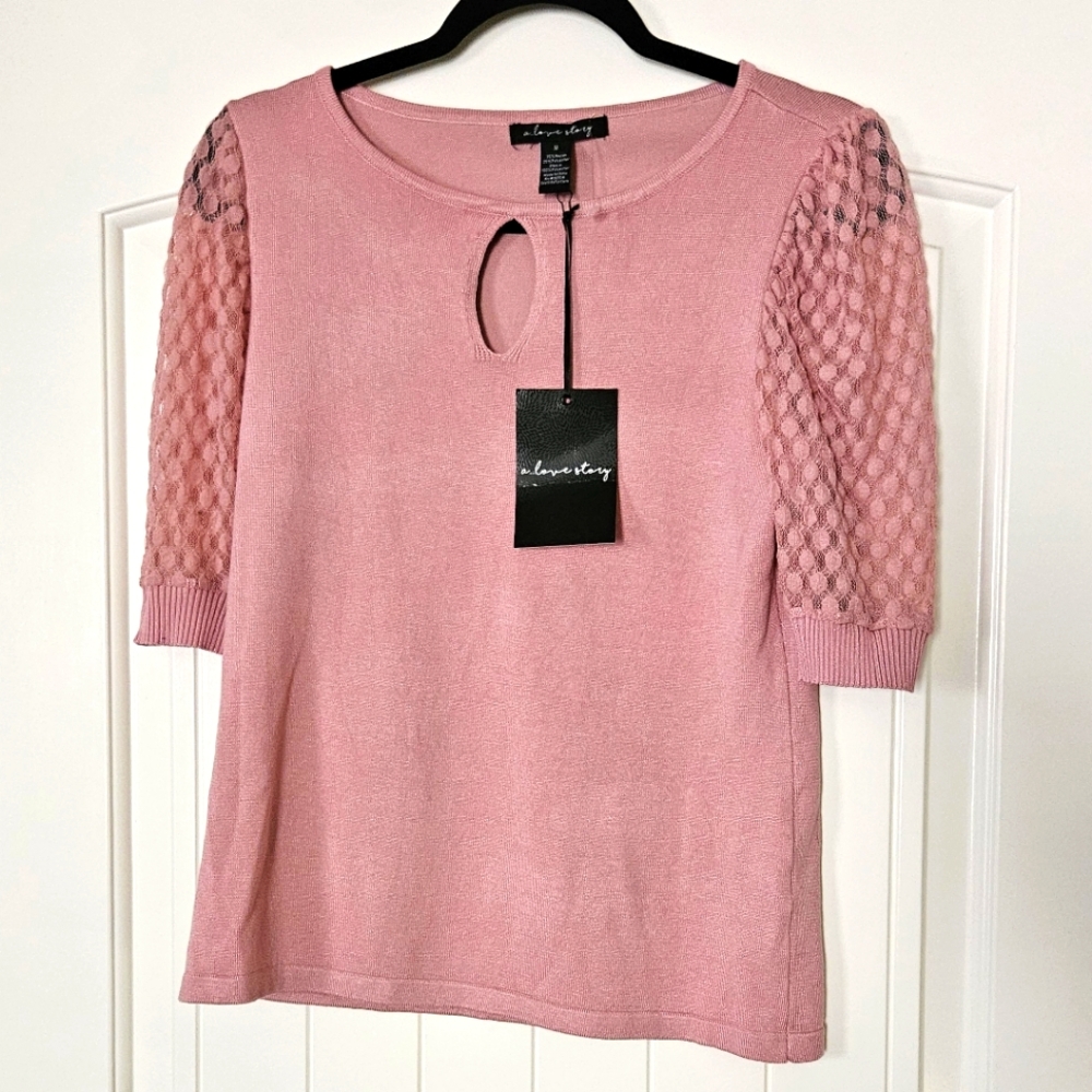 Blush Pink Top with Lace Sleeves